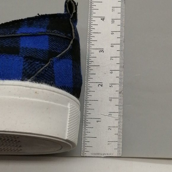 Womens Slip On Sneakers Blue Black Checked Low Top Round Toe Flat Heel 6.5‎ NEW - Picture 8 of 8